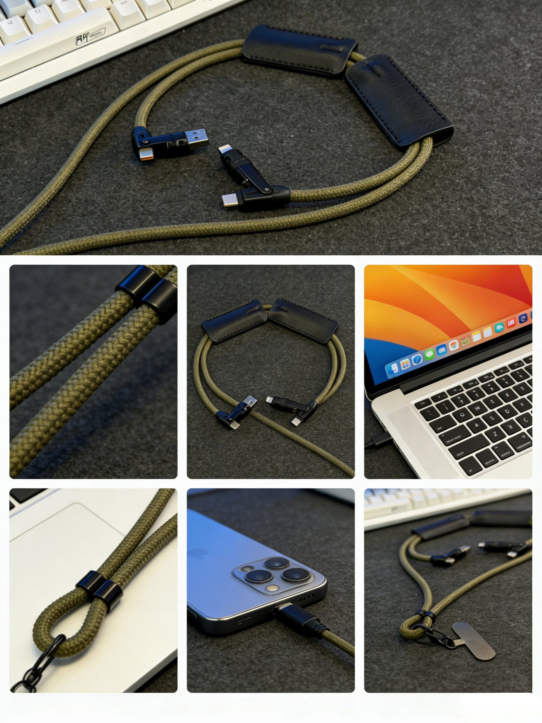 LiteCable: Wearable 6-in-1 240W Lanyard Charging Cable
