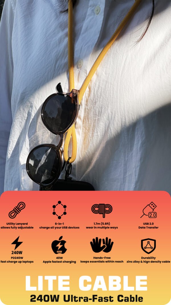 LiteCable: Wearable 6-in-1 240W Lanyard Charging Cable - Image 2